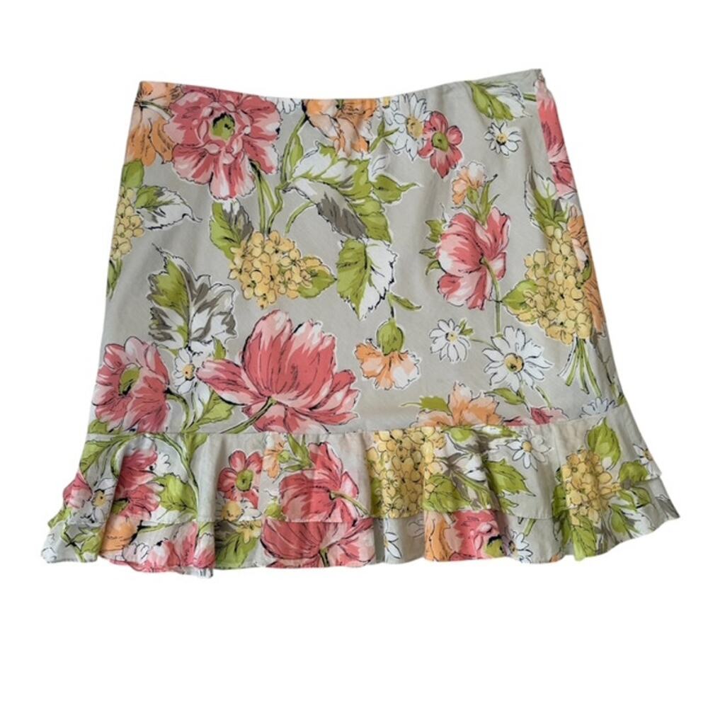 Tommy Bahama Pink and Green Floral Skirt with Ruffle Hem - XL